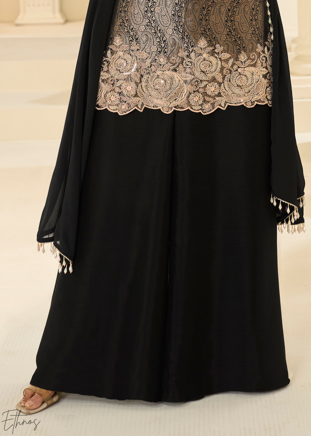 Black Floral Embroidered Jacquard Silk Suit