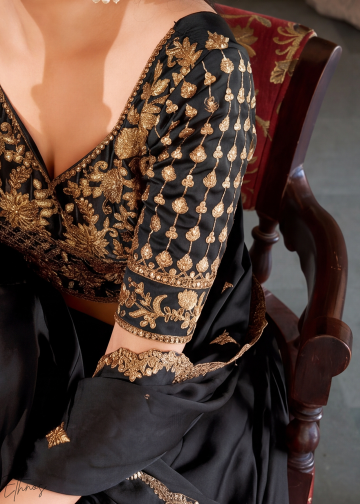 Black Floret Zari Rangoli Silk Lehenga