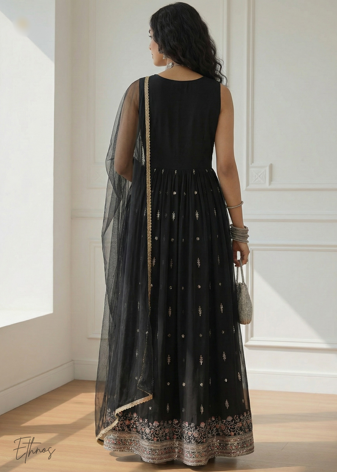 Black Georgette Anarkali Palazzo Suit