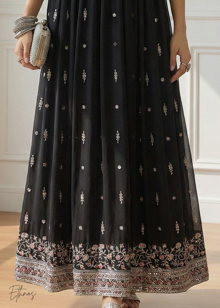 Black Georgette Anarkali Palazzo Suit