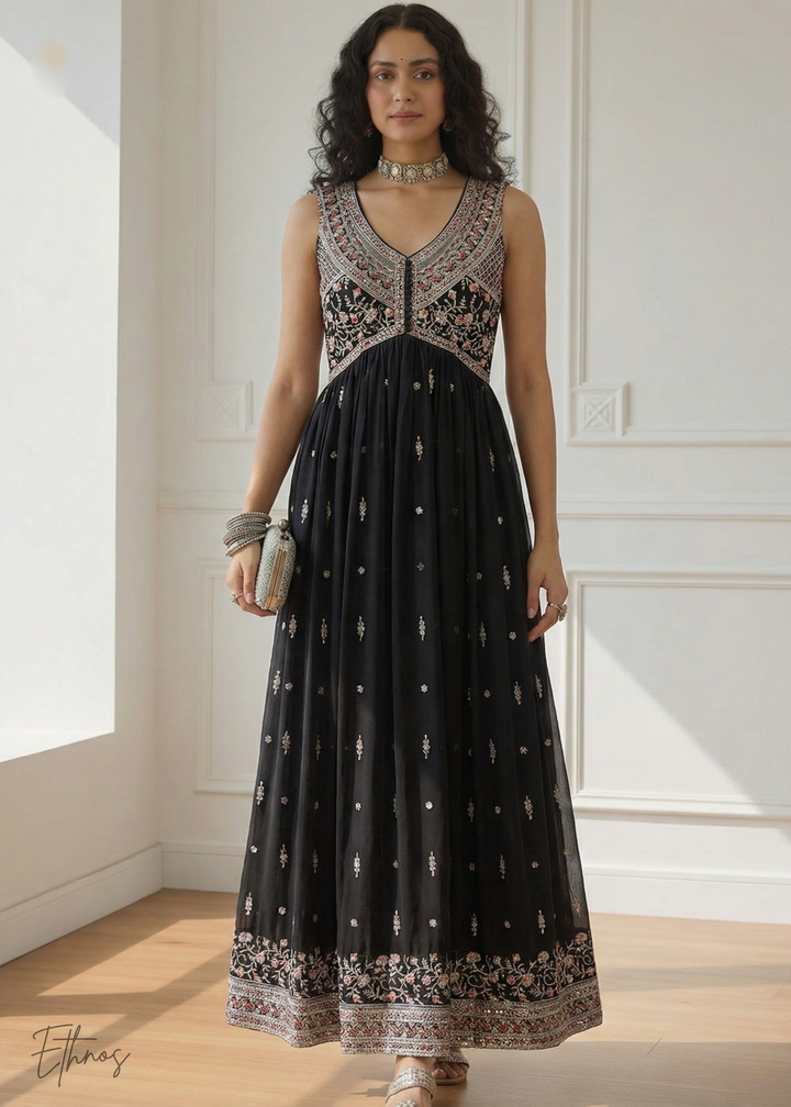 Black Georgette Anarkali Palazzo Suit