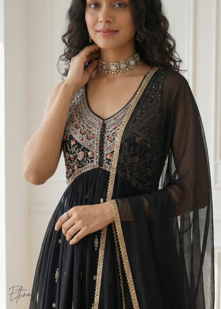Black Georgette Anarkali Palazzo Suit