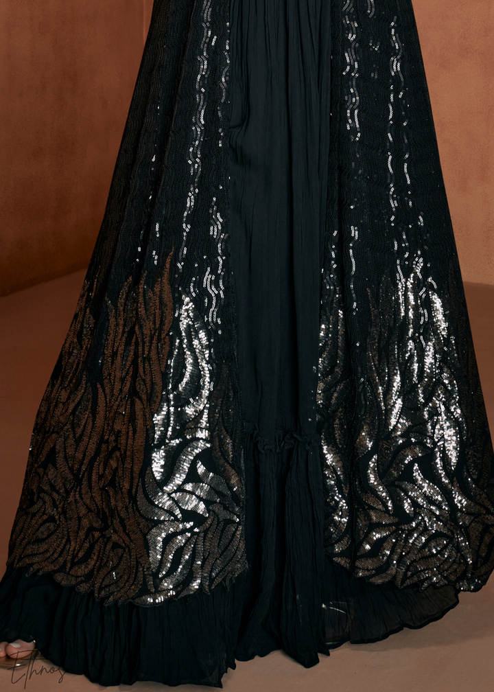 Black Georgette Jacket Choli Palazzo Set