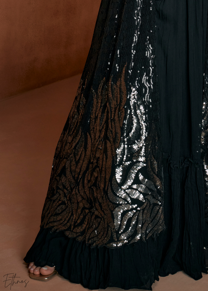 Black Georgette Jacket Choli Palazzo Set