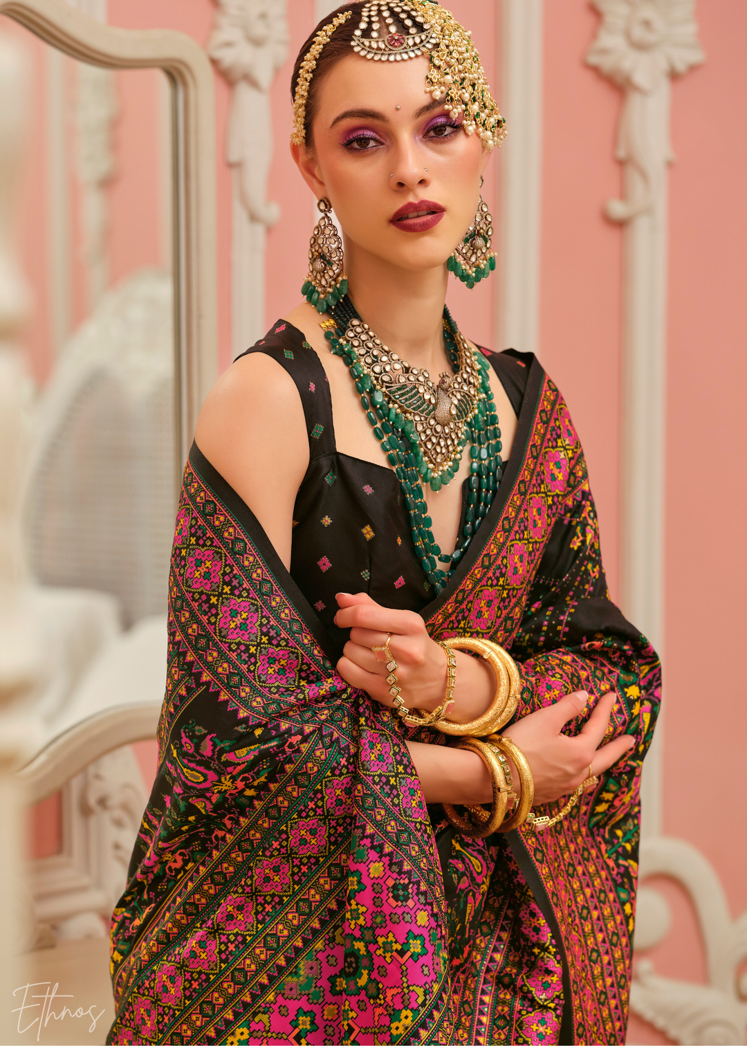 Black Kashmiri Silk Saree