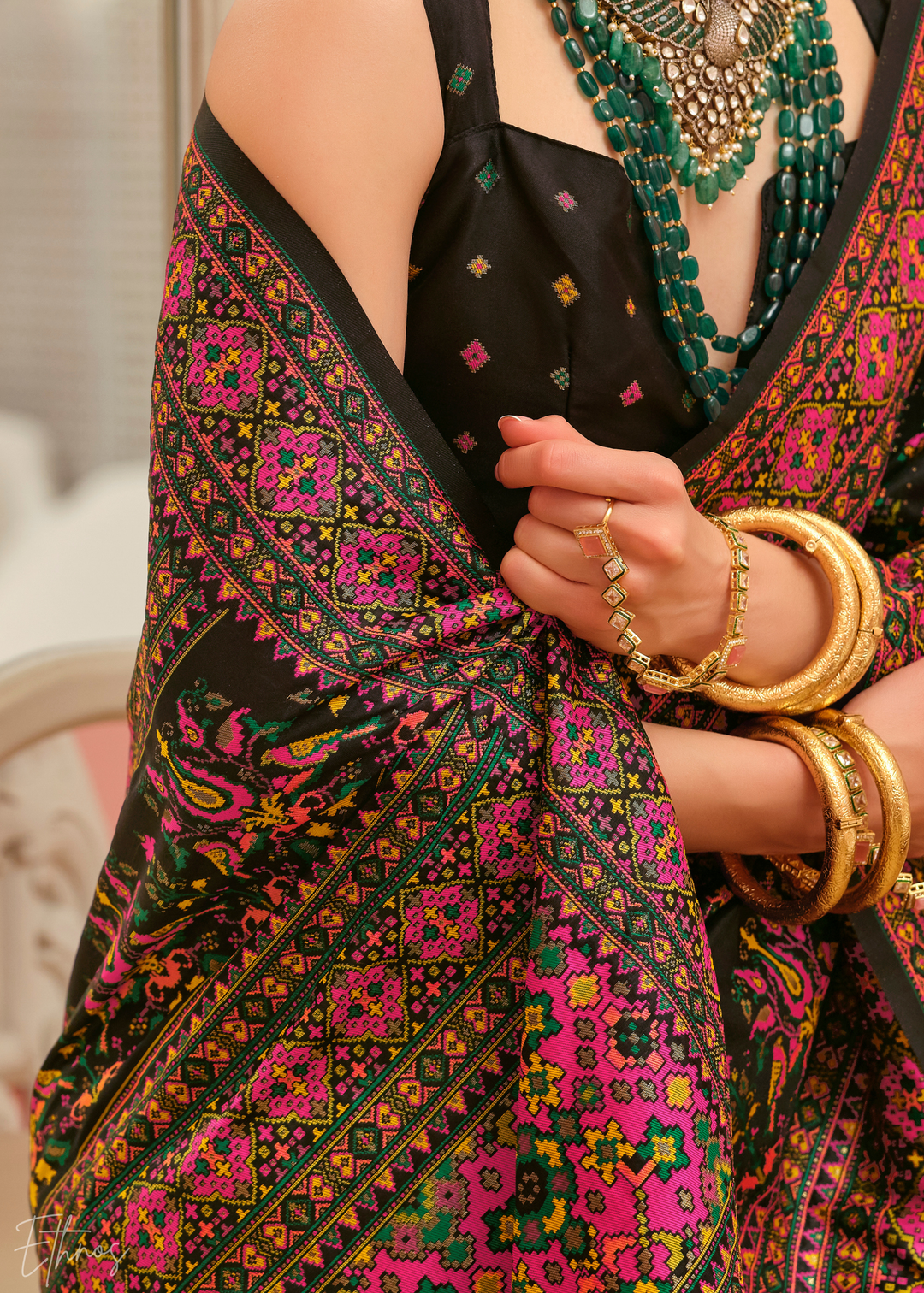 Black Kashmiri Silk Saree