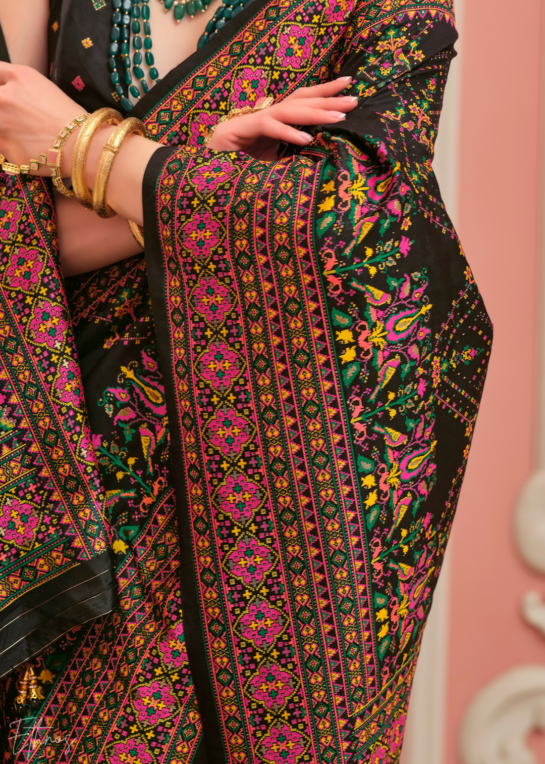Black Kashmiri Silk Saree