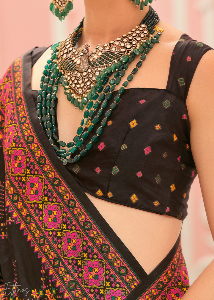 Black Kashmiri Silk Saree