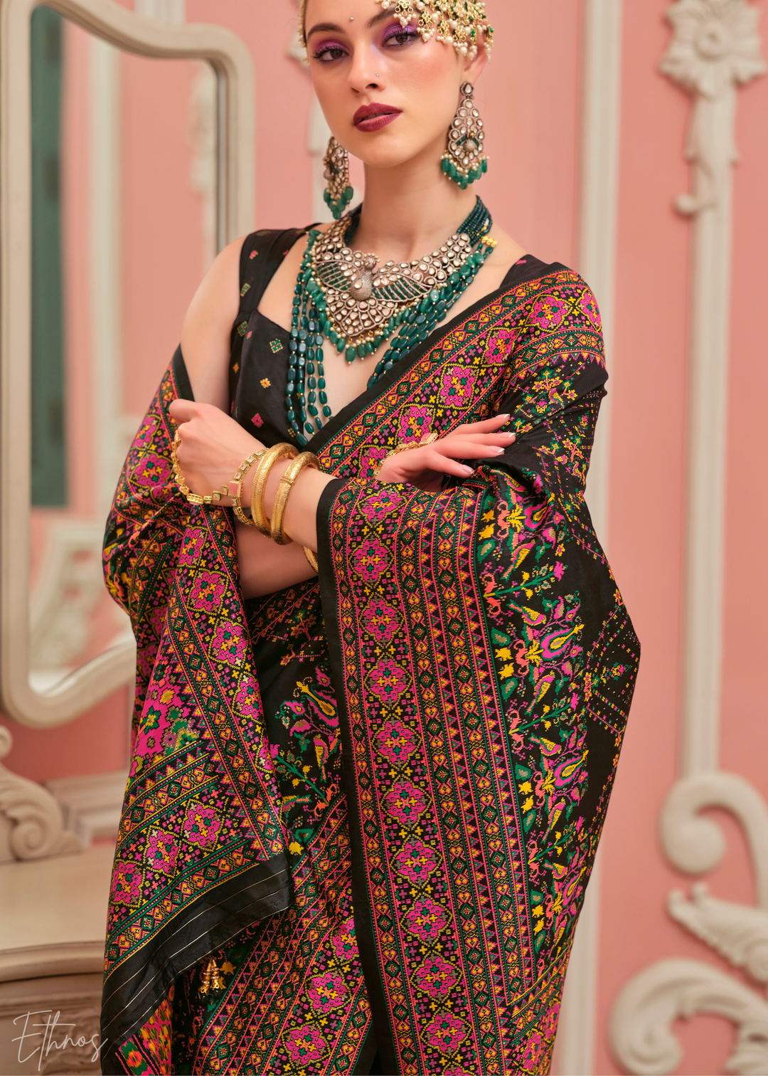 Black Kashmiri Silk Saree