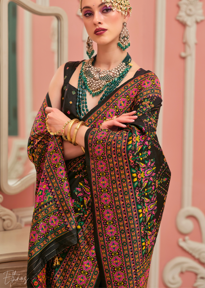 Black Kashmiri Silk Saree