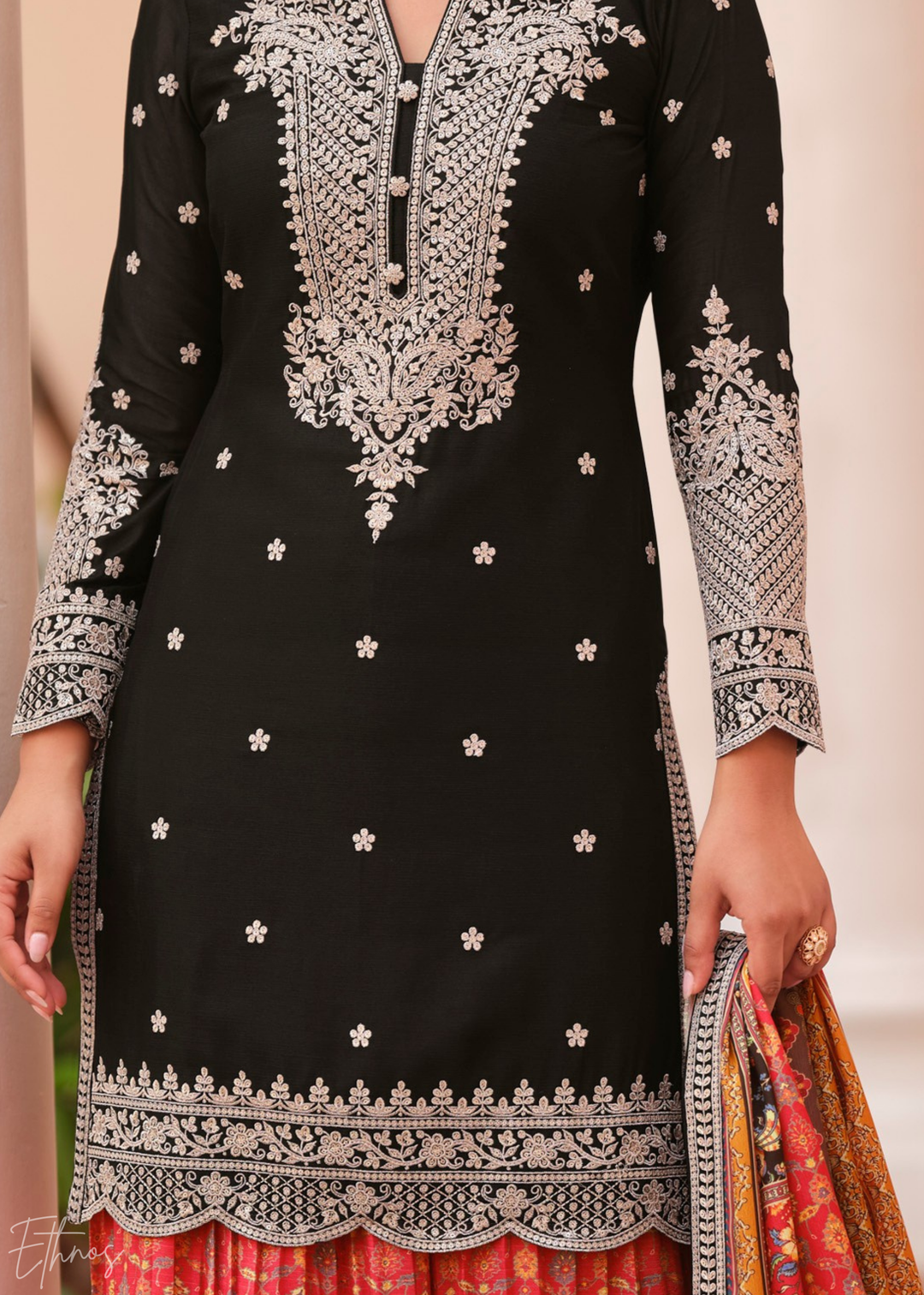 Black Multi-colored Chinon Palazzo Suit