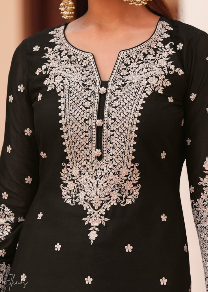 Black Multi-colored Chinon Palazzo Suit