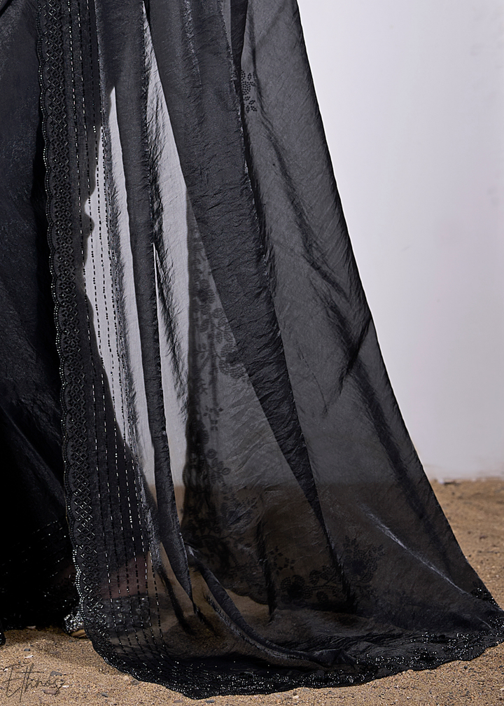 Black Onyx Cutdana Fendy Satin Silk Saree