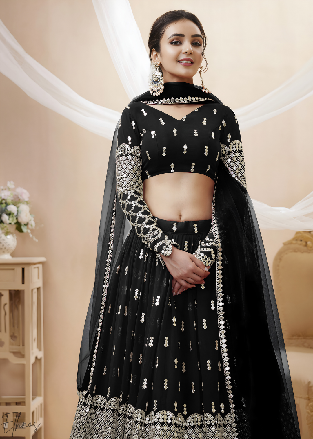 Black Sequins Georgette Lehenga