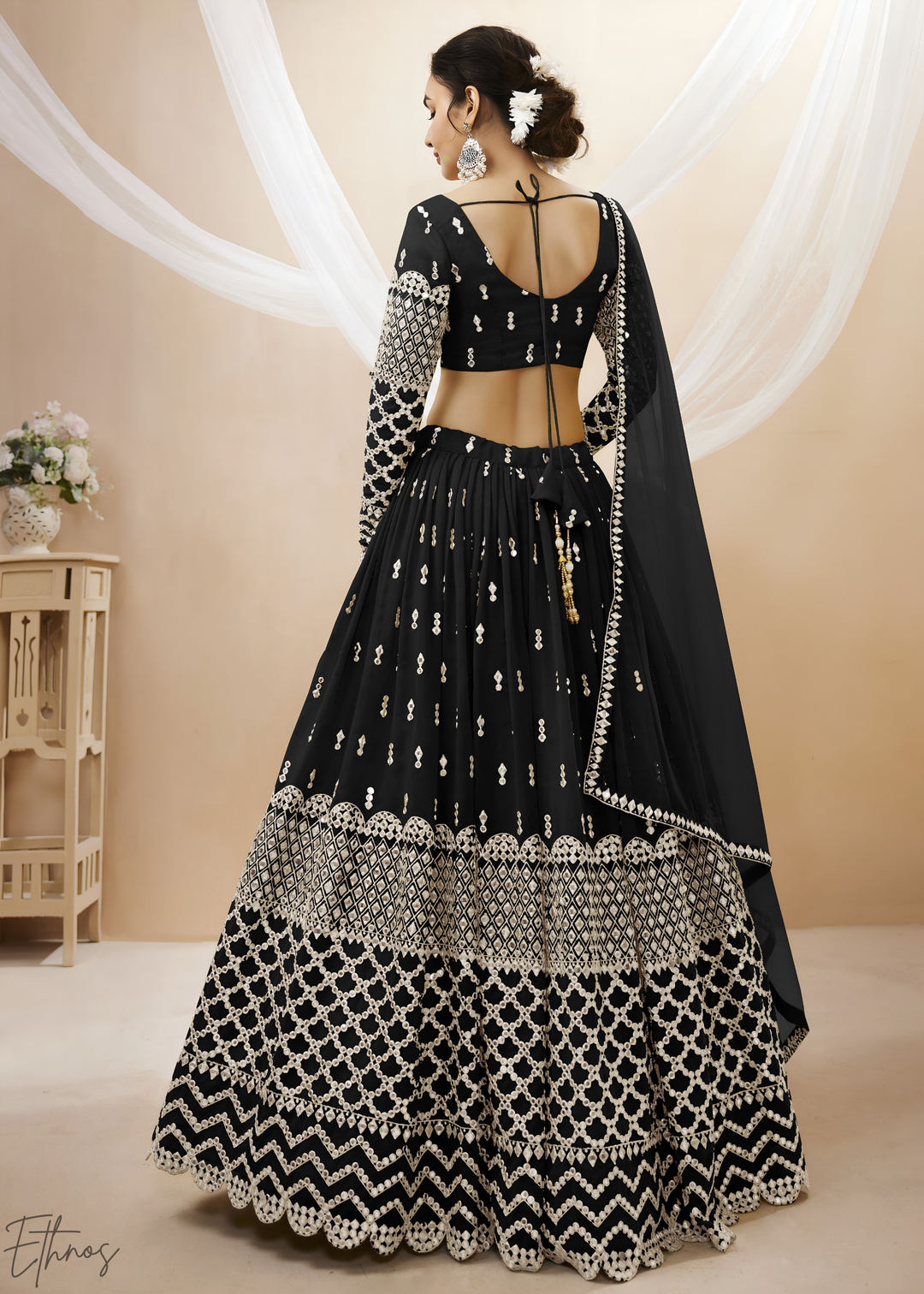 Black Sequins Georgette Lehenga