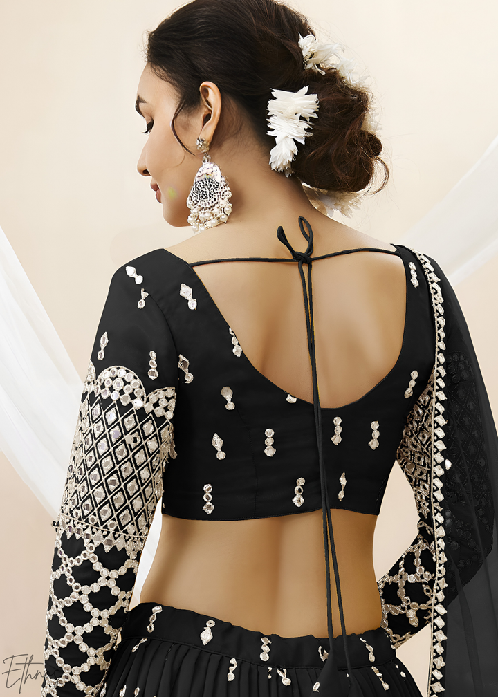 Black Sequins Georgette Lehenga