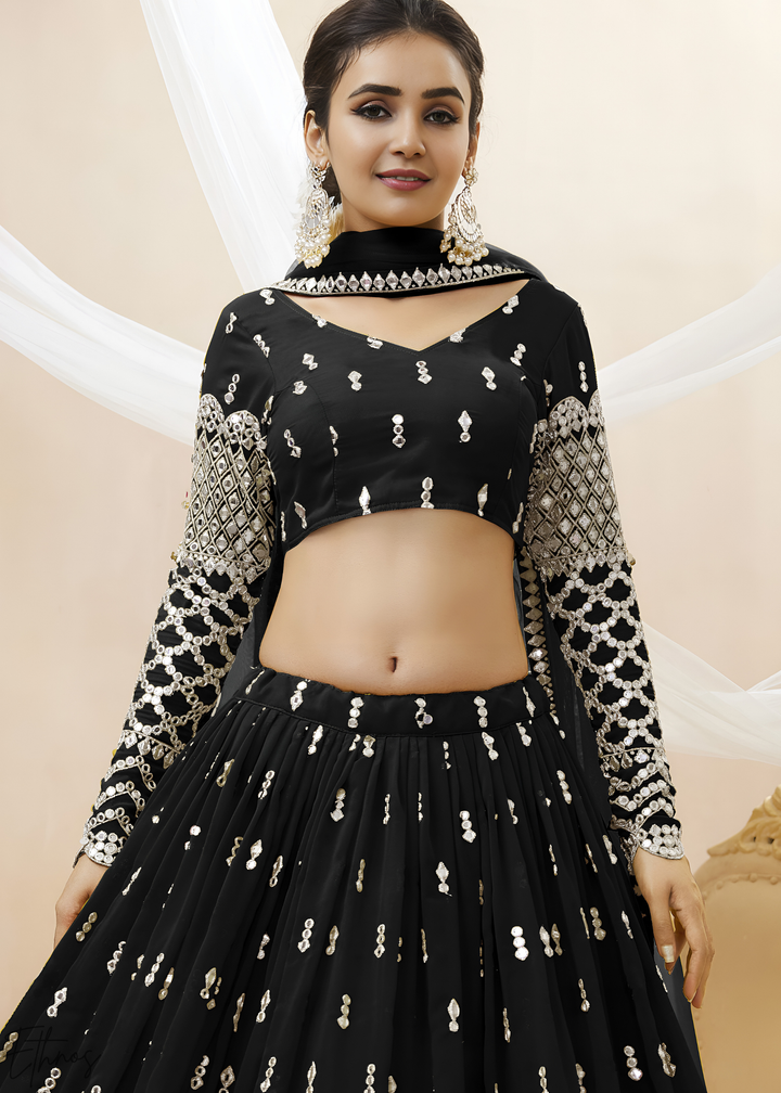 Black Sequins Georgette Lehenga