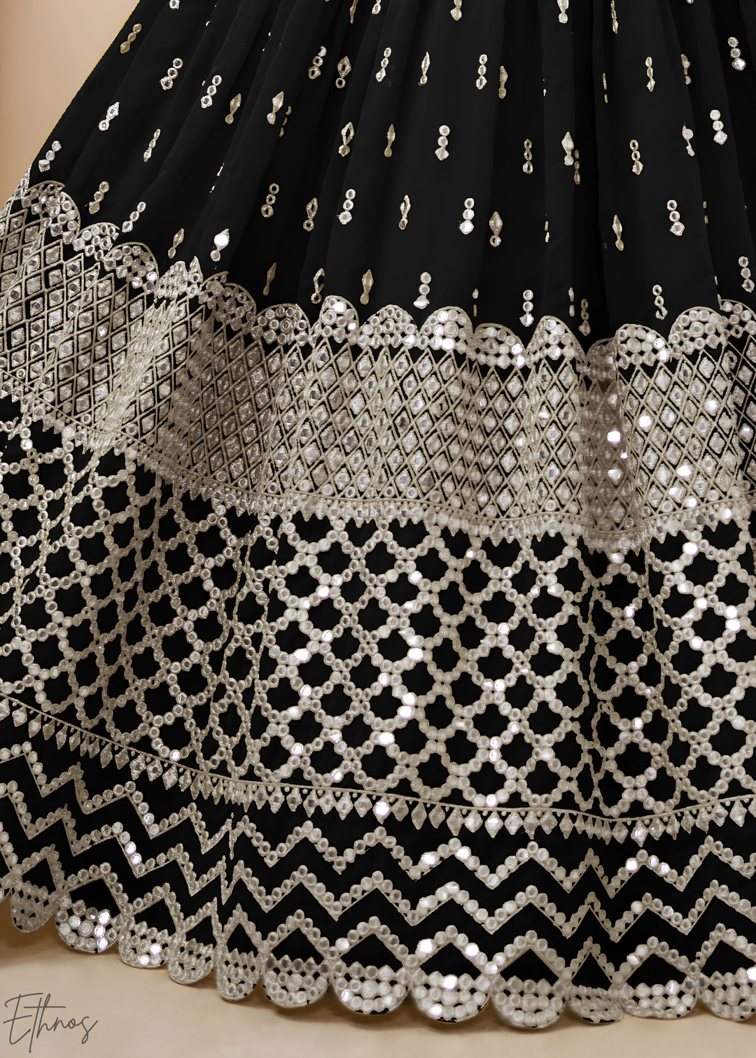 Black Sequins Georgette Lehenga