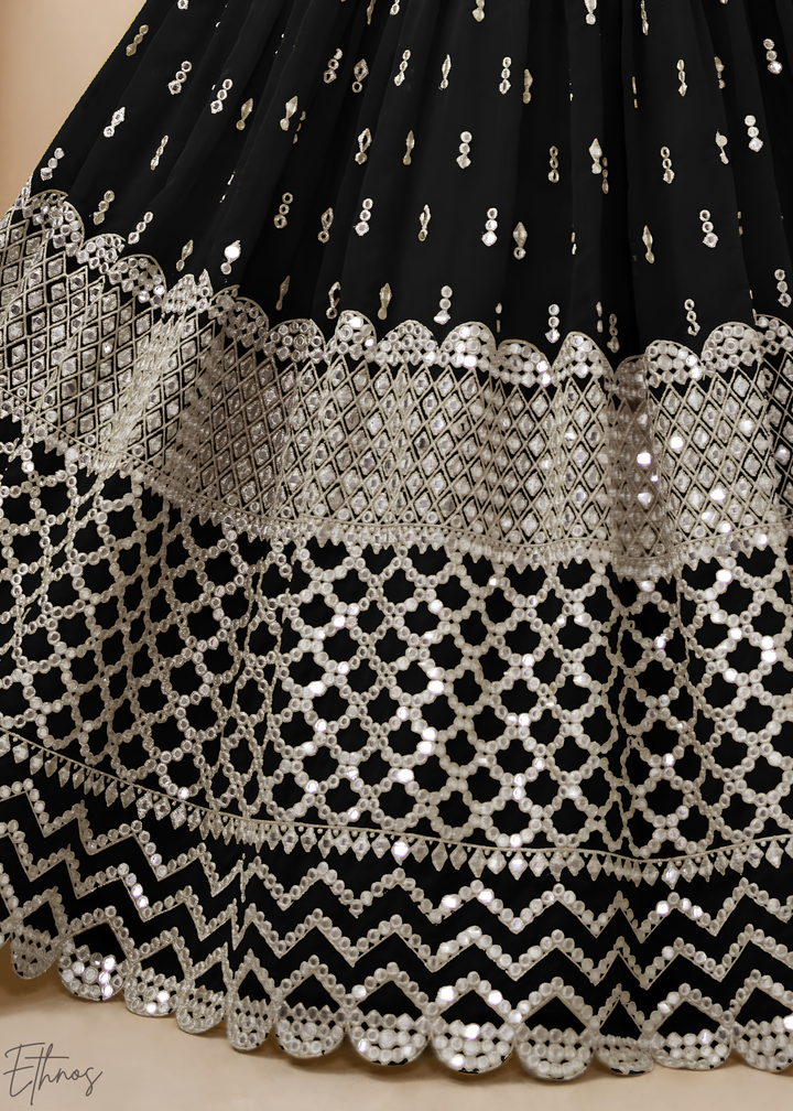 Black Sequins Georgette Lehenga