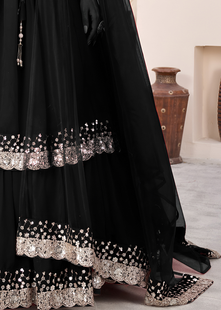 Black Sequins Georgette Lehenga