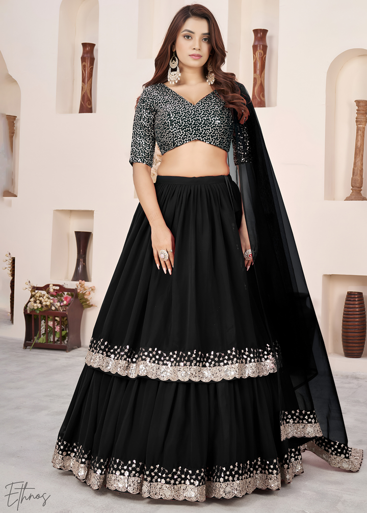 Black Sequins Georgette Lehenga