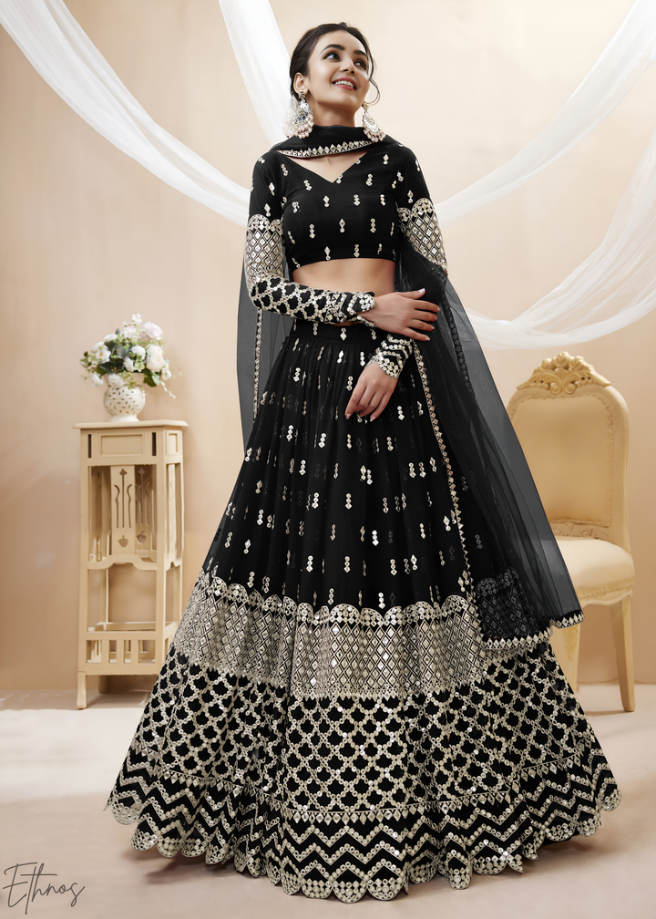 Black Sequins Georgette Lehenga