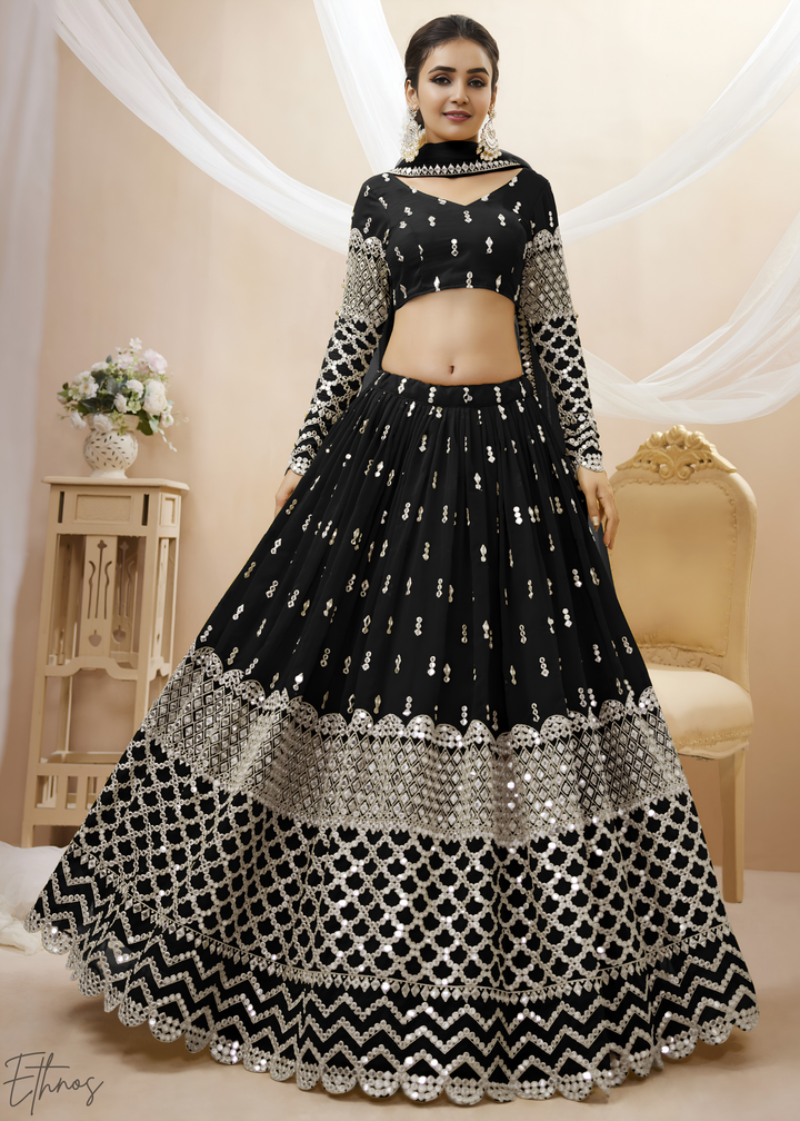 Black Sequins Georgette Lehenga