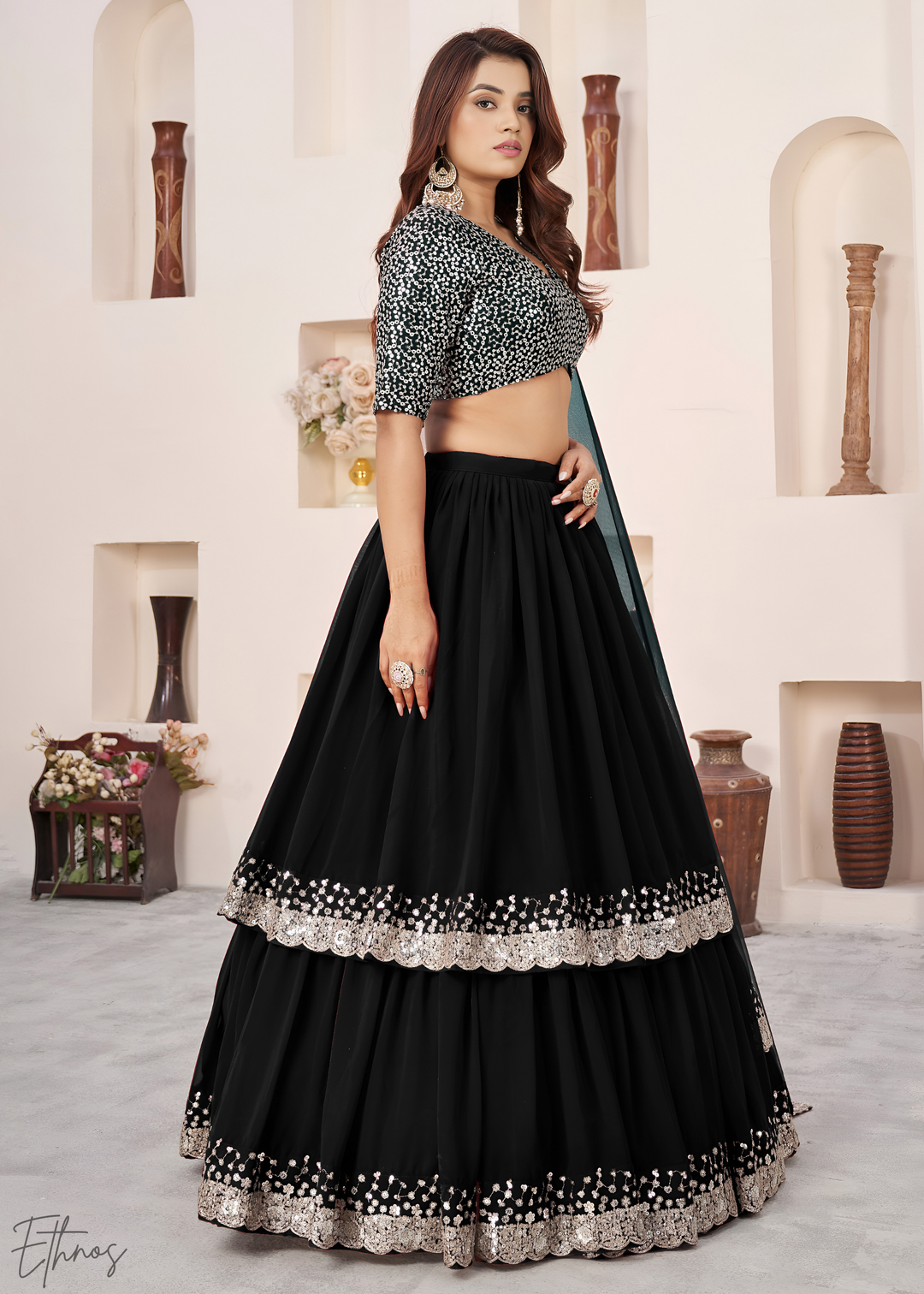 Black Sequins Georgette Lehenga