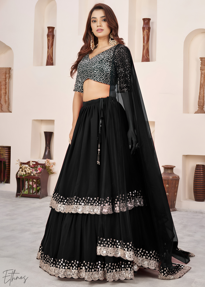 Black Sequins Georgette Lehenga