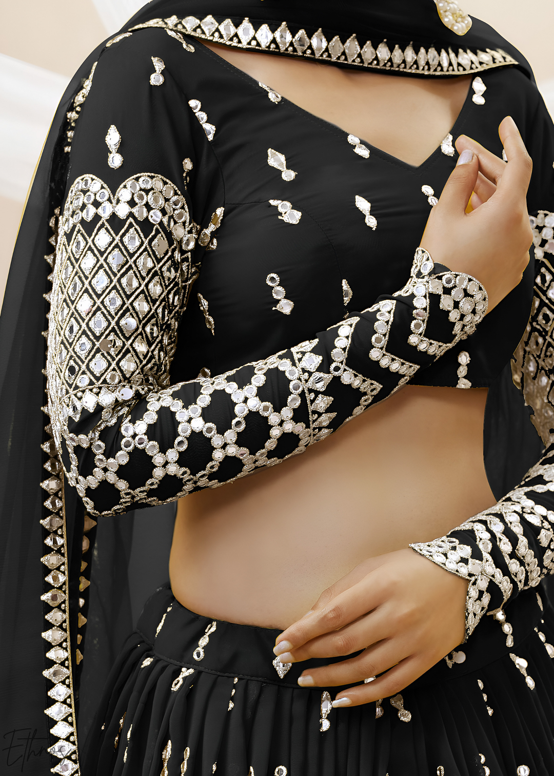 Black Sequins Georgette Lehenga