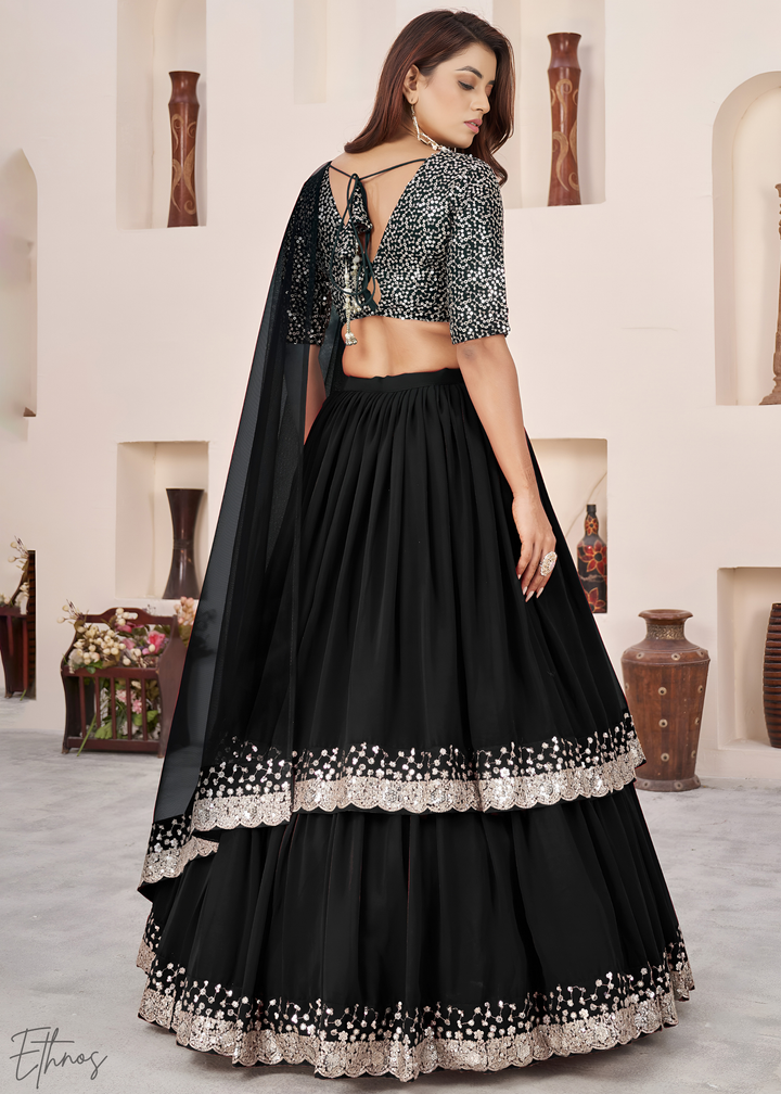 Black Sequins Georgette Lehenga