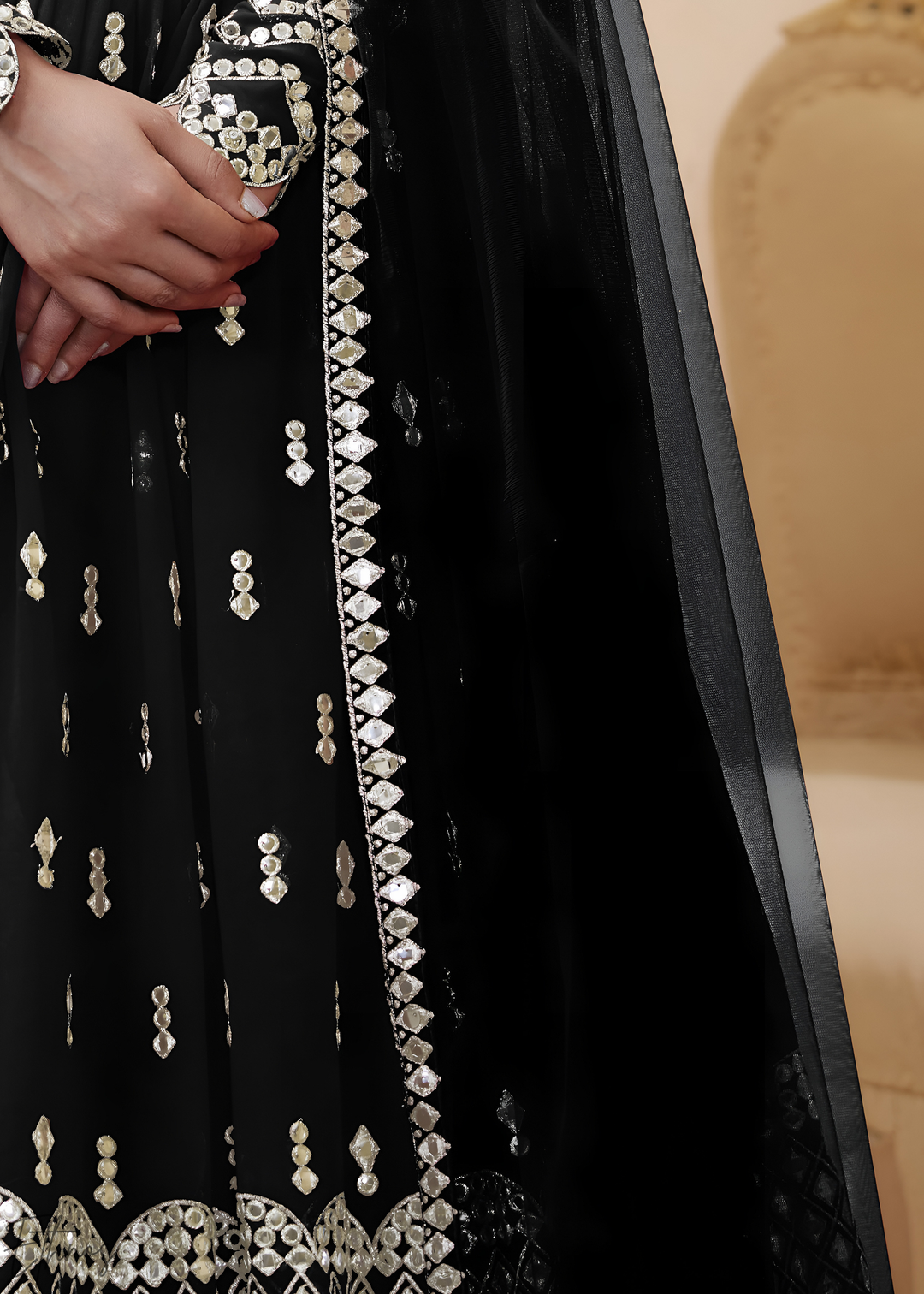 Black Sequins Georgette Lehenga