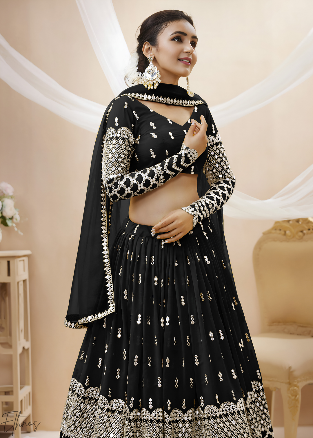 Black Sequins Georgette Lehenga