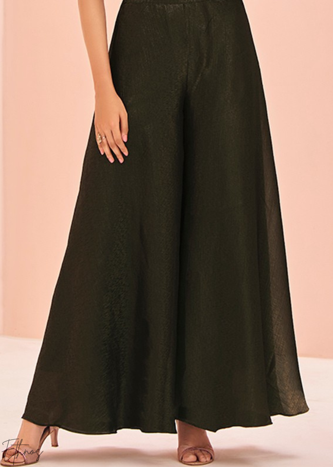 Black Embroidered Silk Crop Top Palazzo Suit