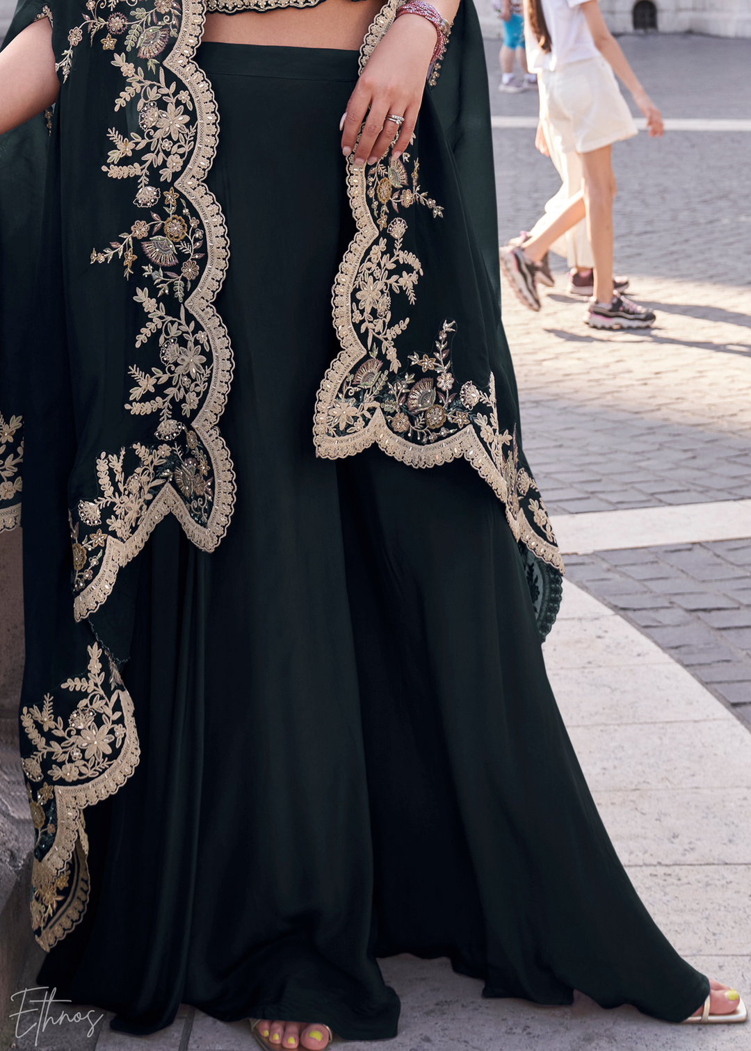 Black Silk Shrug Choli Palazzo Suit