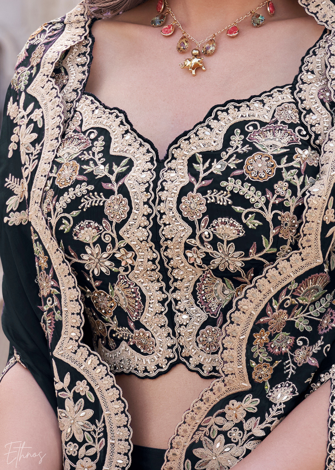 Black Silk Shrug Choli Palazzo Suit