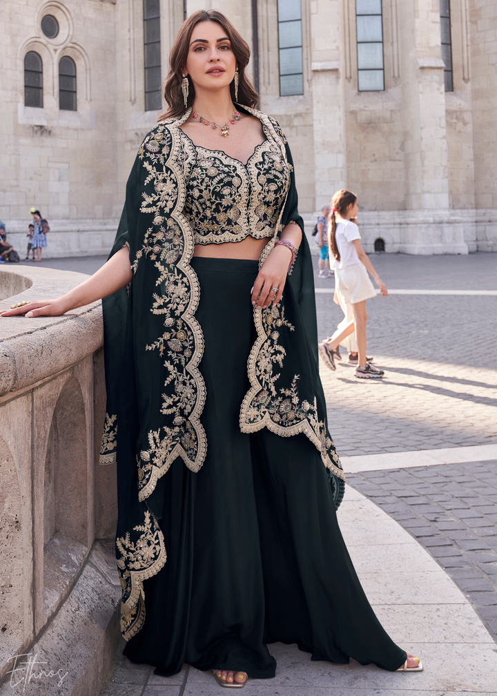 Black Silk Shrug Choli Palazzo Suit