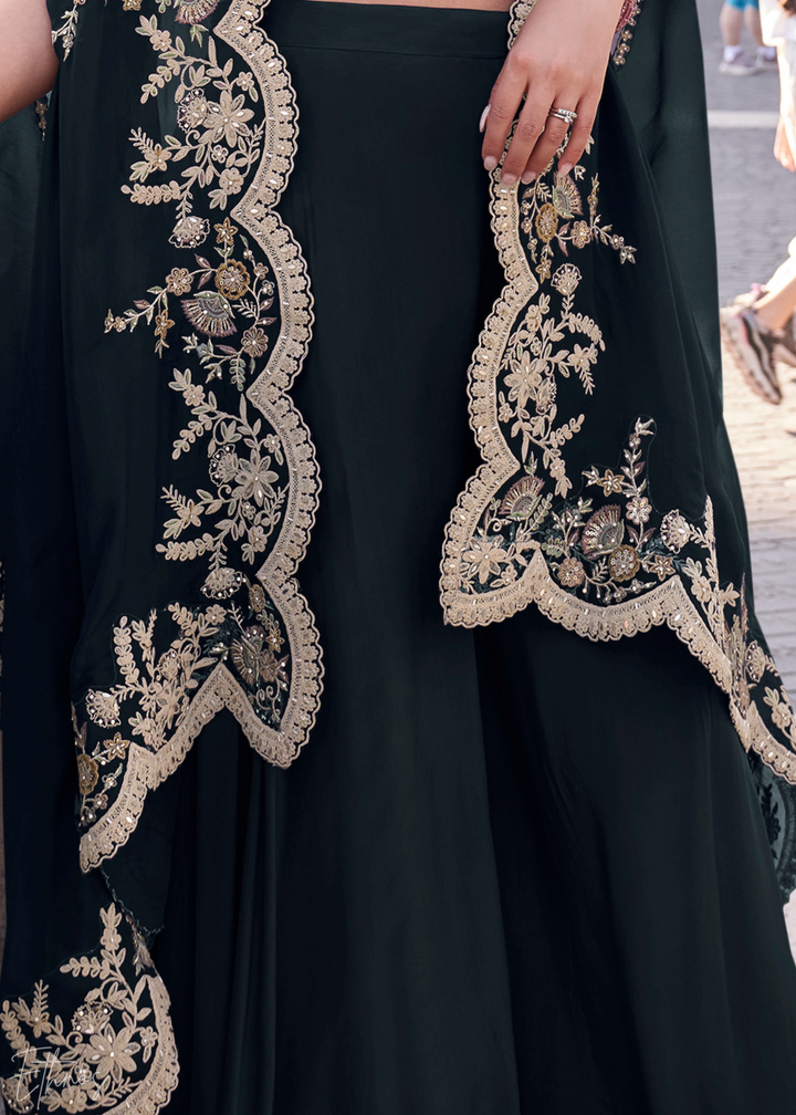 Black Silk Shrug Choli Palazzo Suit