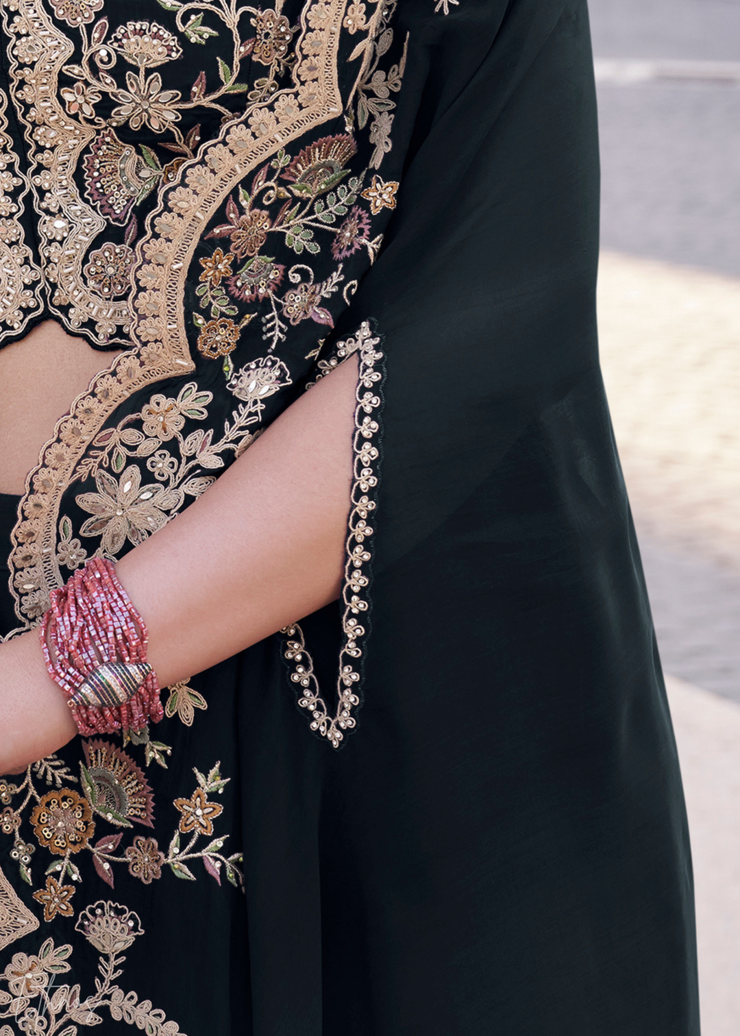 Black Silk Shrug Choli Palazzo Suit