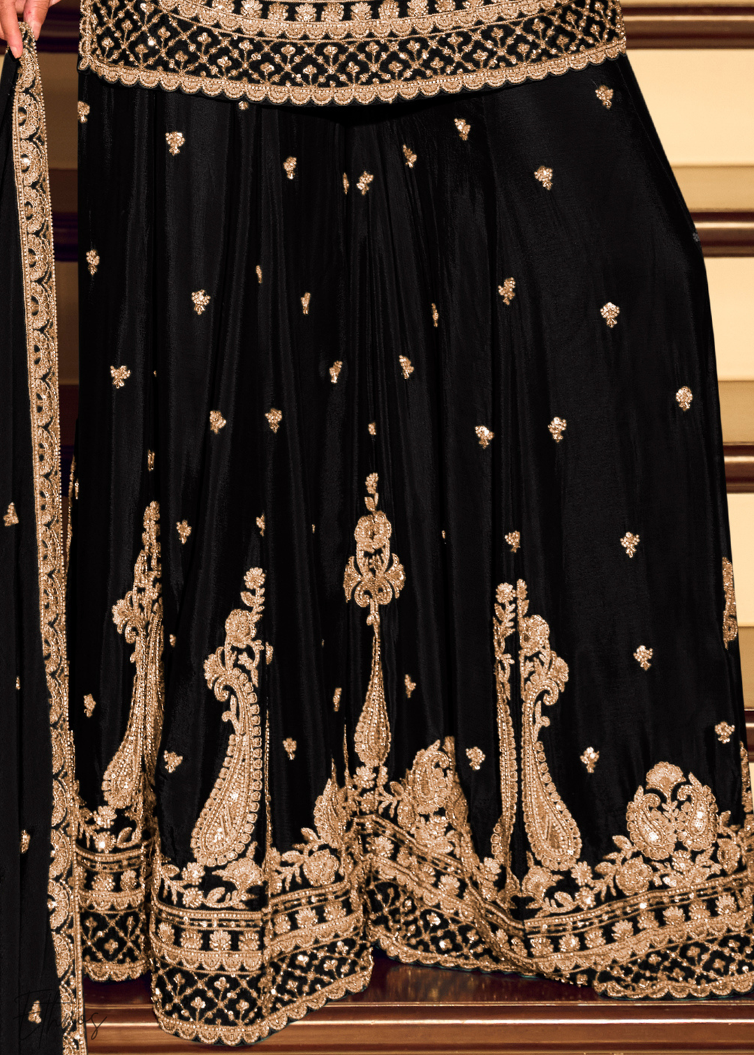 Black Chinon Silk Sharara Suit