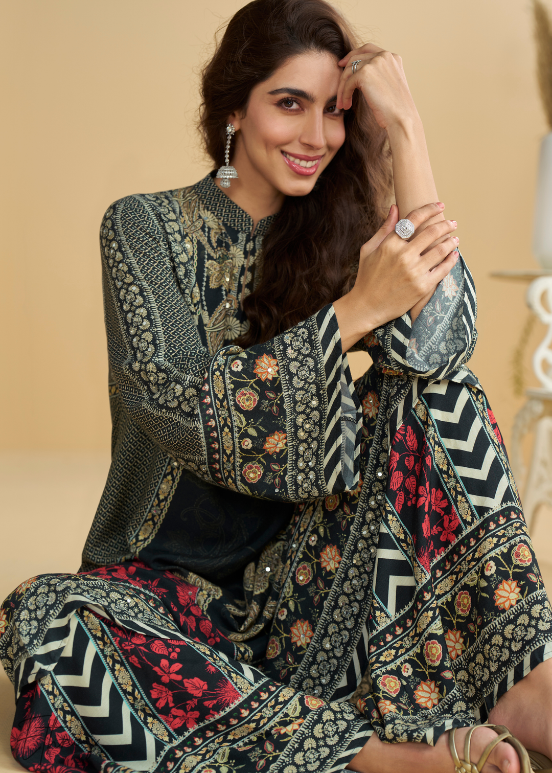 Black Crepe Silk Palazzo Suit