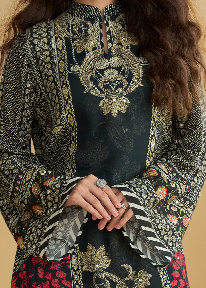 Black Crepe Silk Palazzo Suit