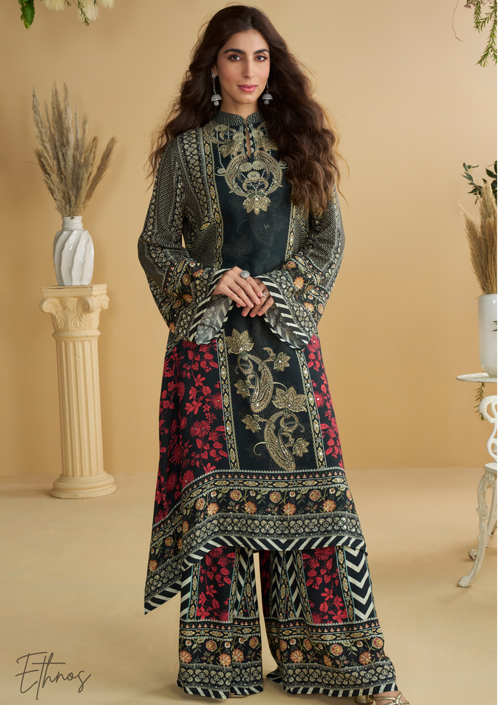 Black Crepe Silk Palazzo Suit