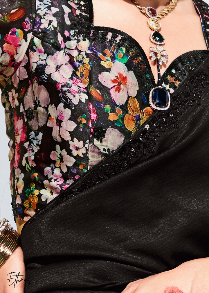 Black Glass Tissue Organza Saree