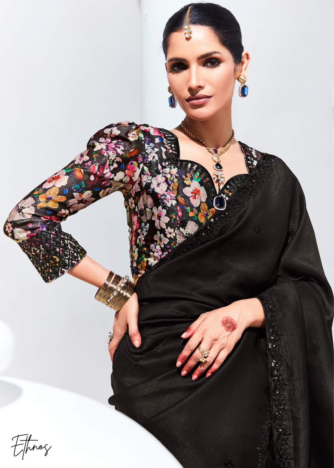 Black Glass Tissue Organza Saree