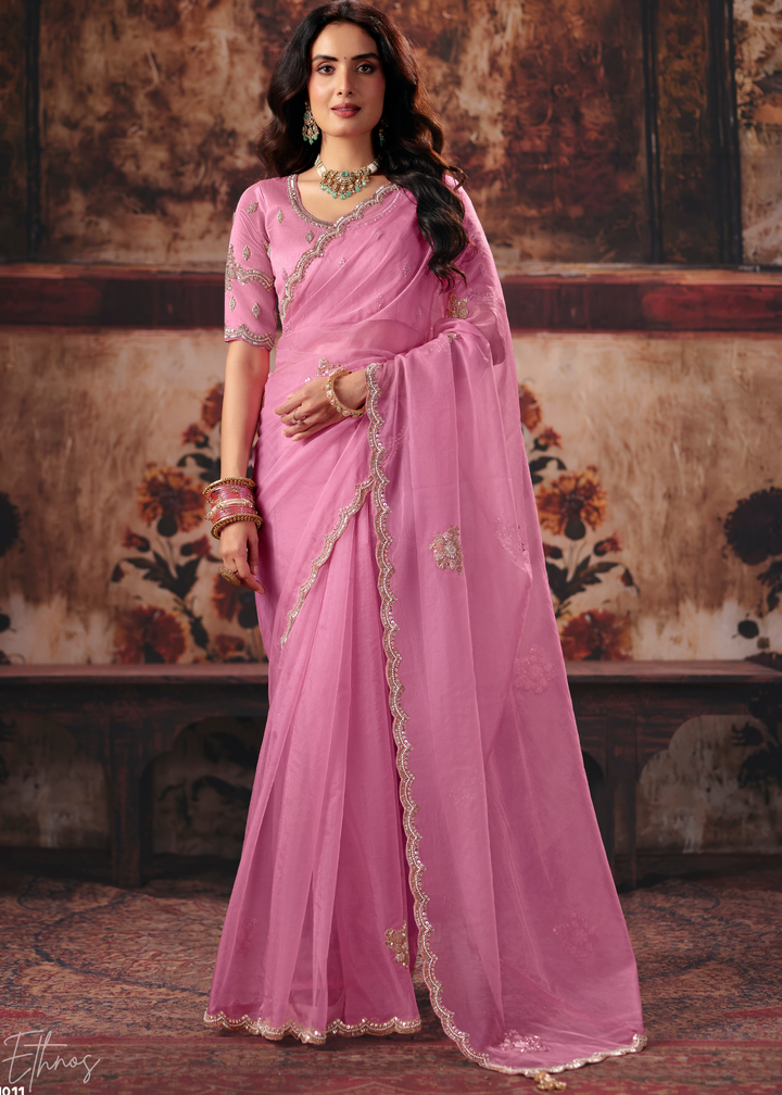 Blossom Pink Soft Flare Organza Saree