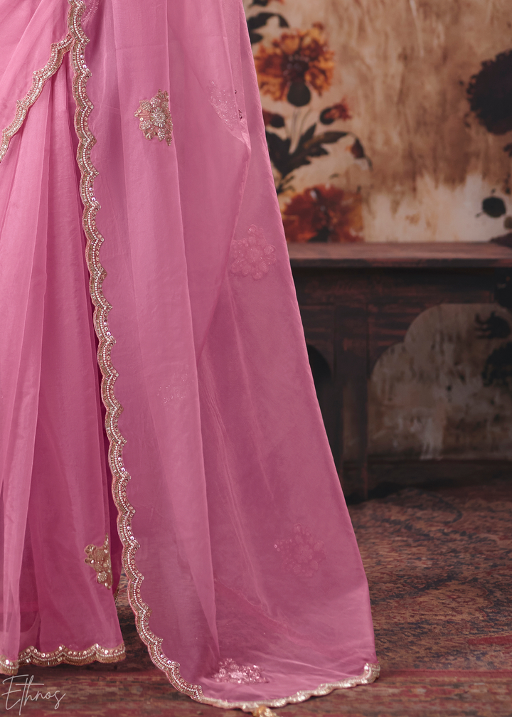 Blossom Pink Soft Flare Organza Saree
