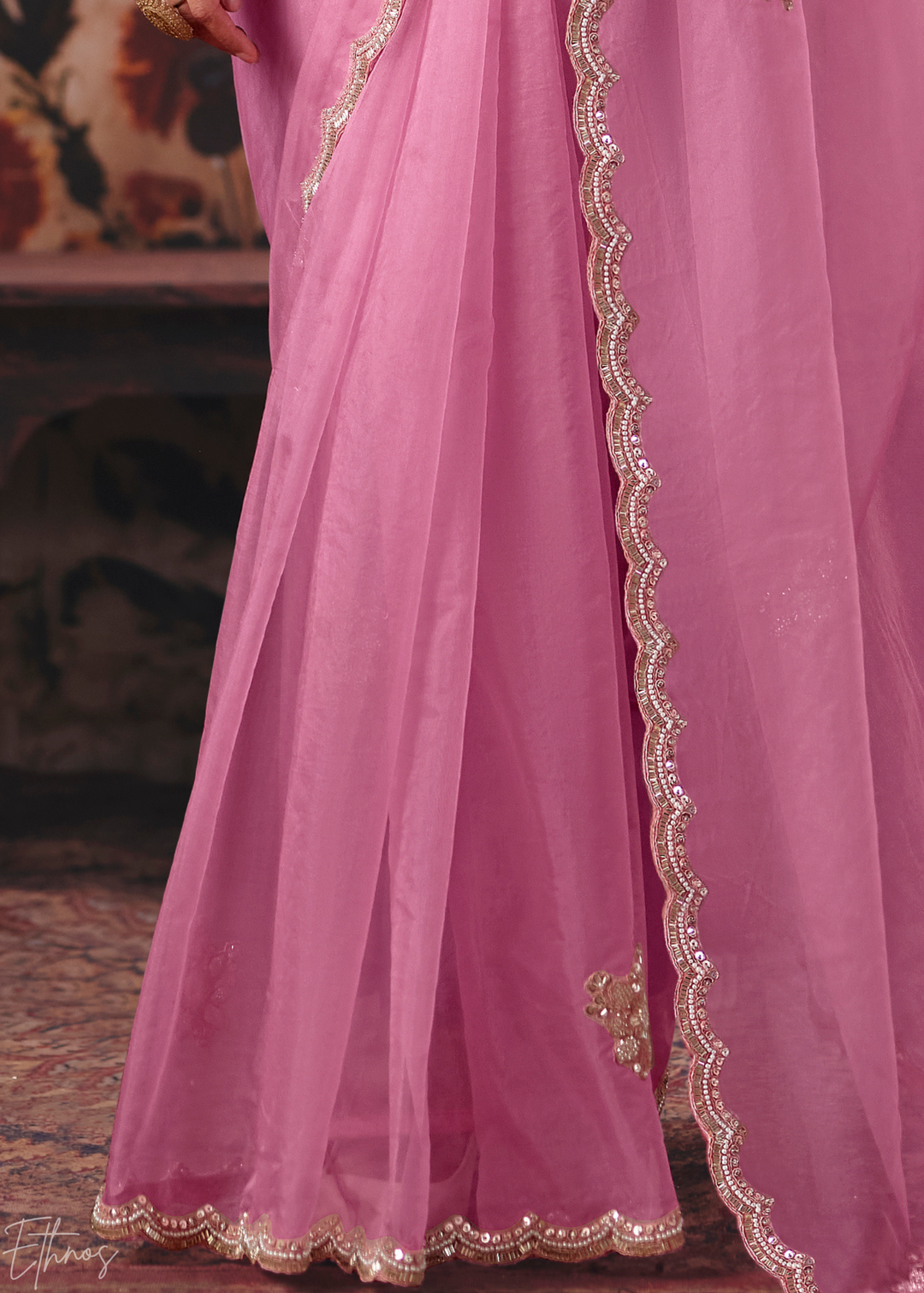 Blossom Pink Soft Flare Organza Saree