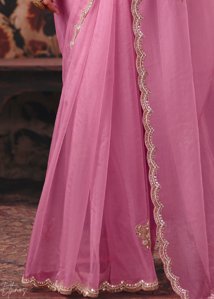 Blossom Pink Soft Flare Organza Saree