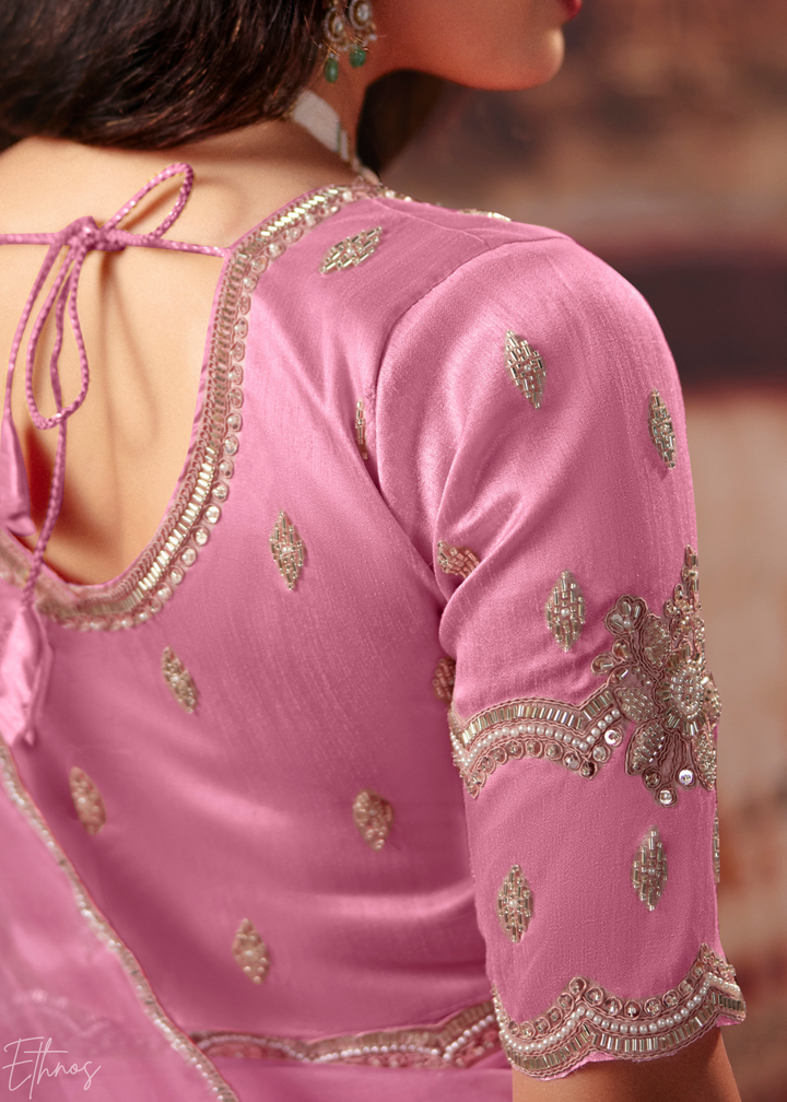 Blossom Pink Soft Flare Organza Saree